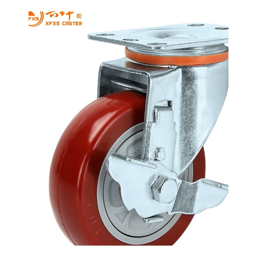 Wear-Resistant PU Side Brake Trolley Caster
